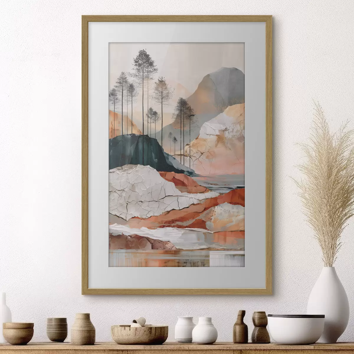 Poster Eine strukturierte, abstrakte Landschaft mit Bäumen f50475