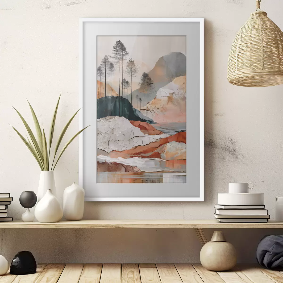 Poster Eine strukturierte, abstrakte Landschaft mit Bäumen f50475