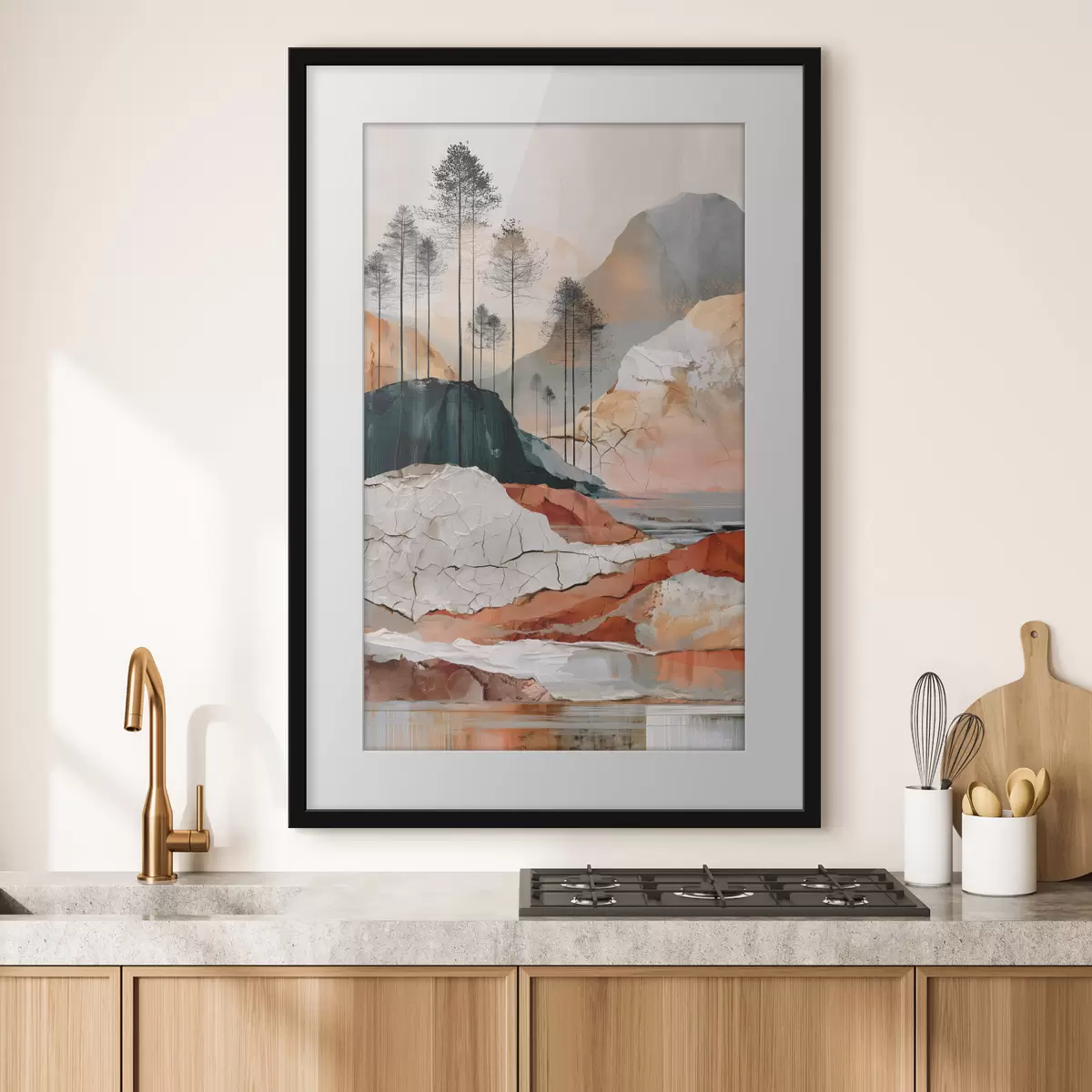 Poster Eine strukturierte, abstrakte Landschaft mit Bäumen f50475