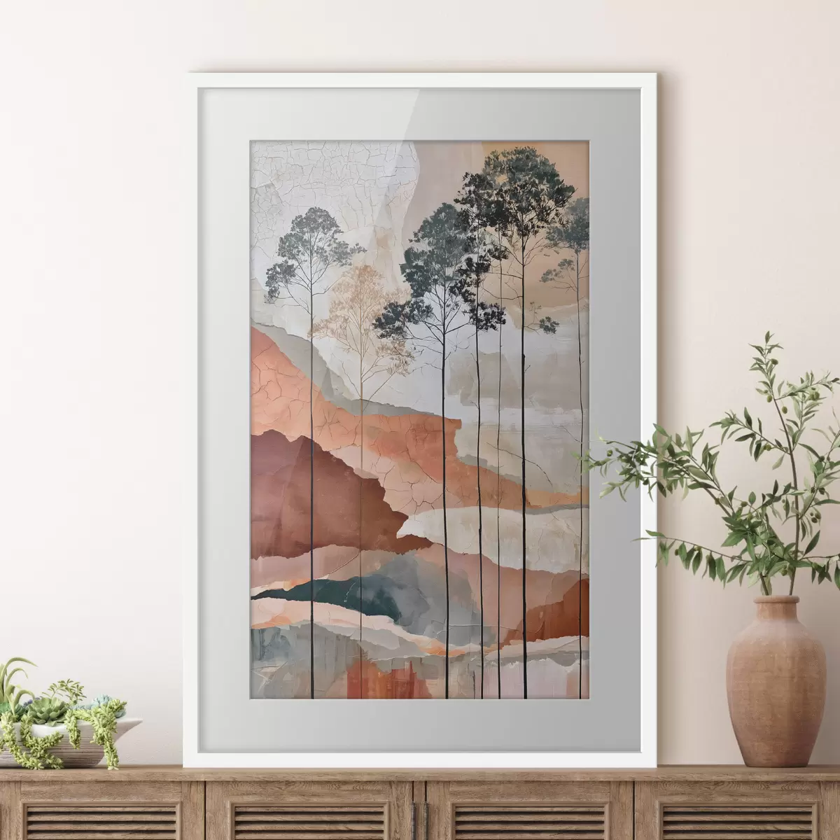 Poster Eine strukturierte, abstrakte Landschaft mit Bäumen f50476
