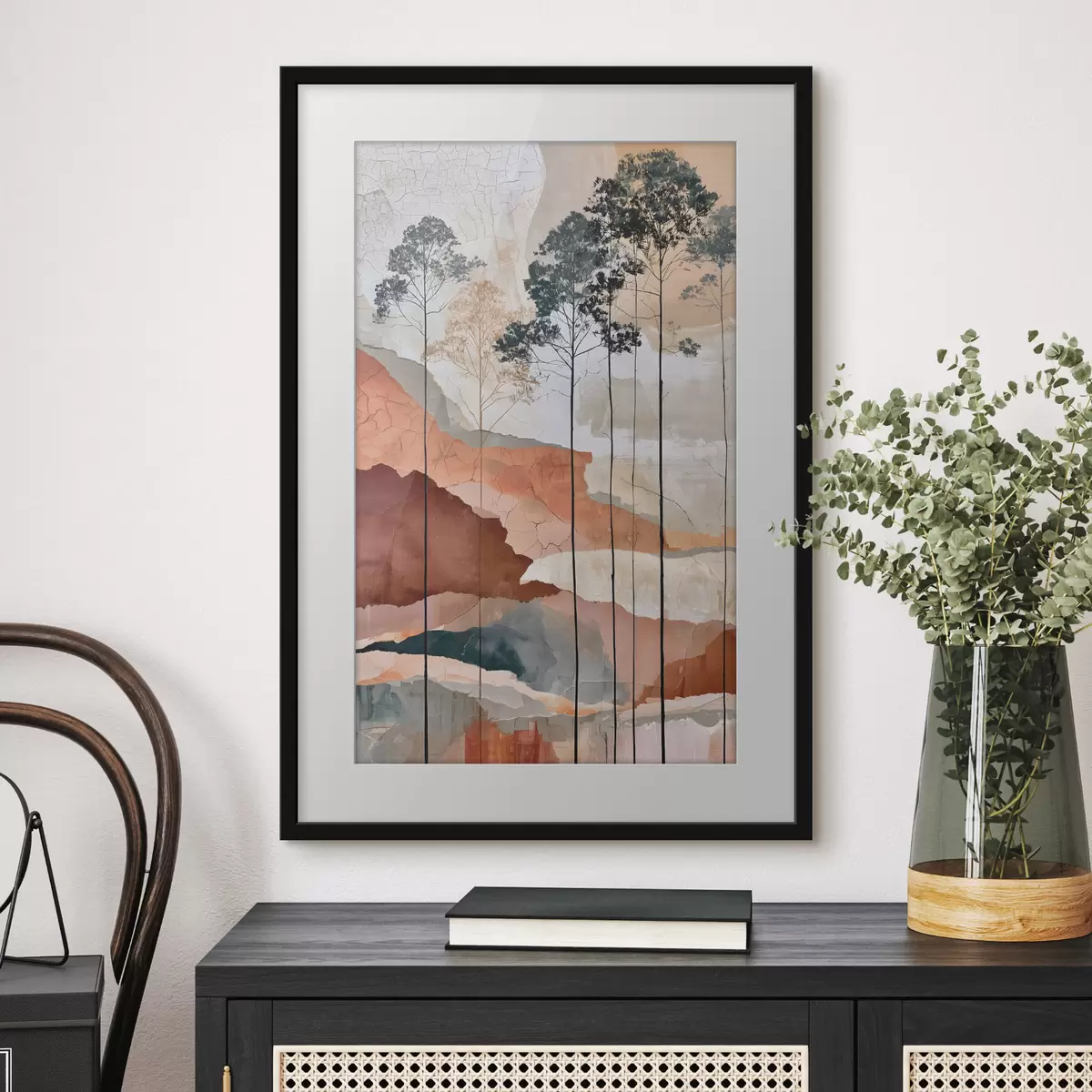 Poster Eine strukturierte, abstrakte Landschaft mit Bäumen f50476