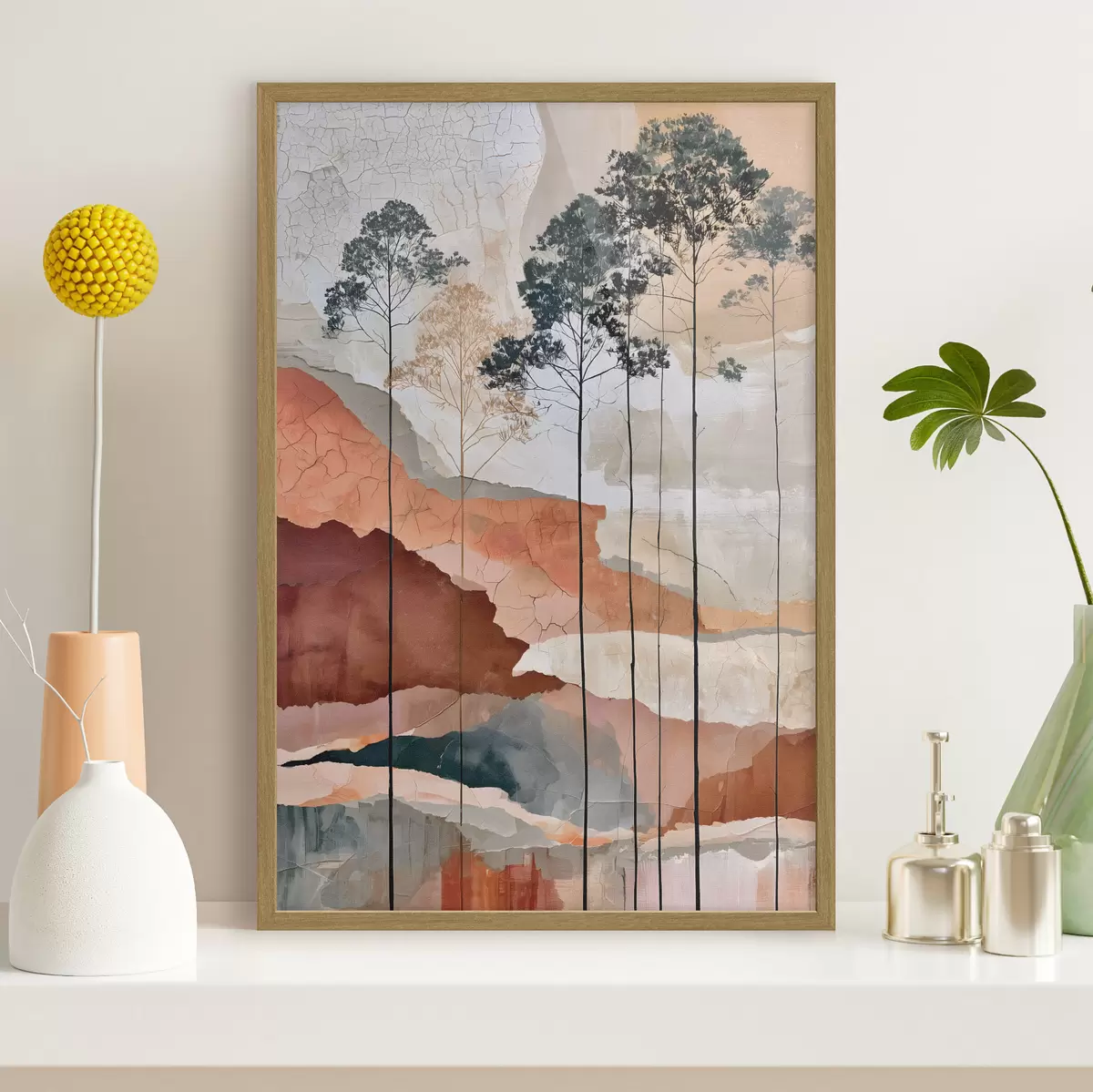Poster Eine strukturierte, abstrakte Landschaft mit Bäumen f50476