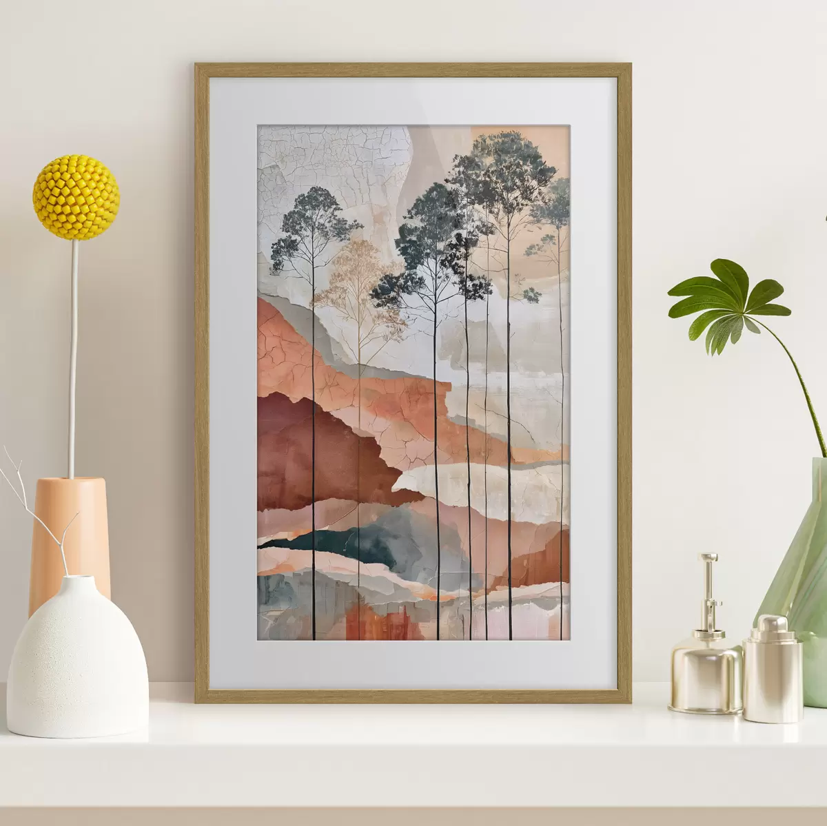 Poster Eine strukturierte, abstrakte Landschaft mit Bäumen f50476