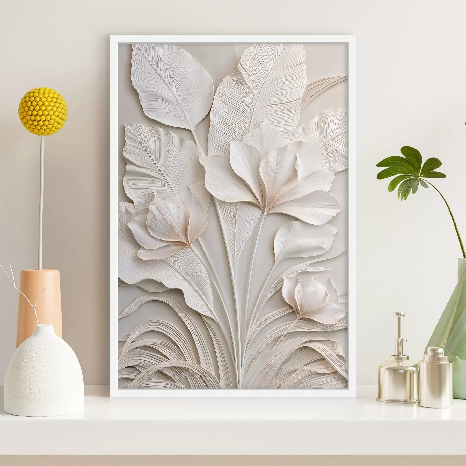 Fototapete Tropische Blumen im Flachrelief-Stil f50515