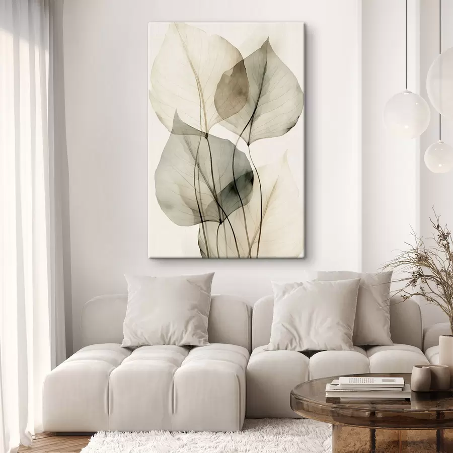 Fototapete Strukturierte, transparente Blätter in Beige- und Grautönen, heller Hintergrund s50625