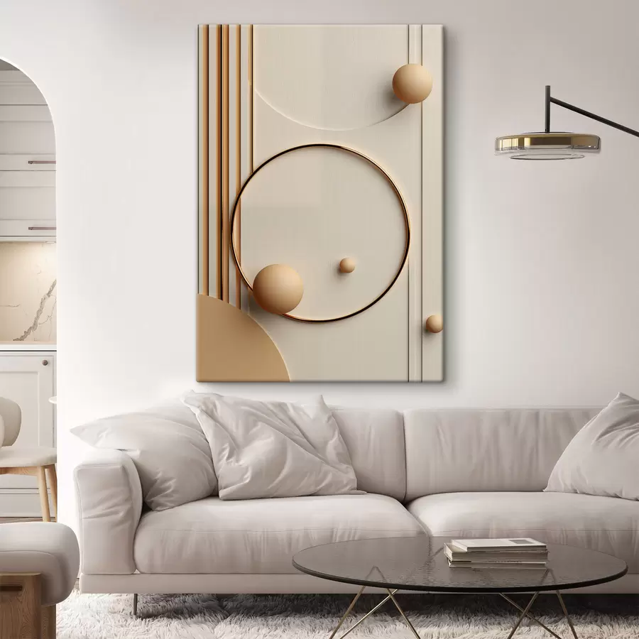 Fototapete Abstrakte moderne Kunst mit Kugeln und vertikalen Linien, minimalistische Komposition s50636