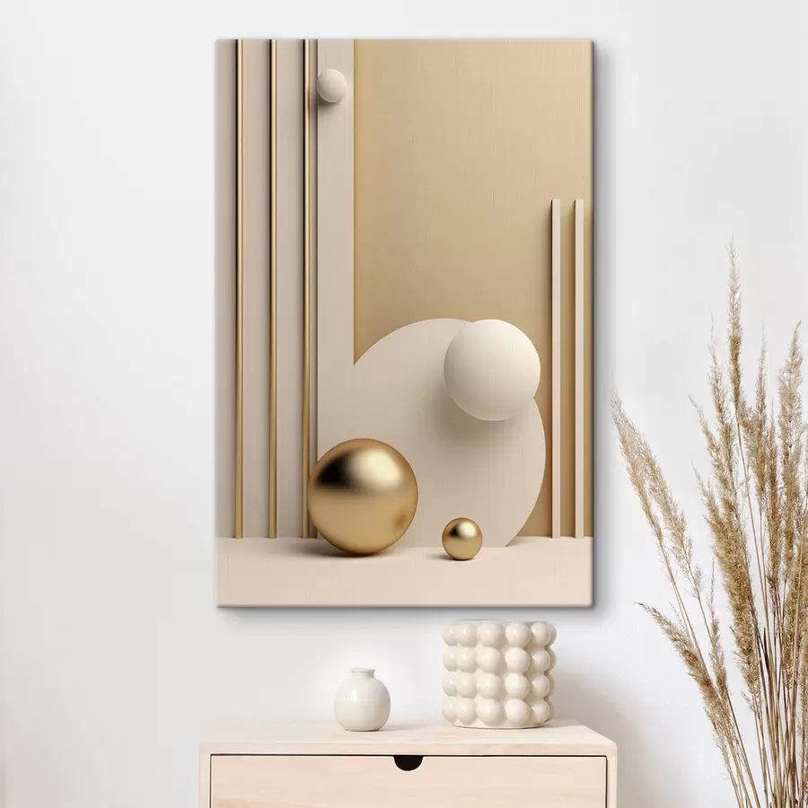 Fototapete Abstrakte moderne Kunst mit Kugeln und vertikalen Linien, minimalistische Komposition s50637