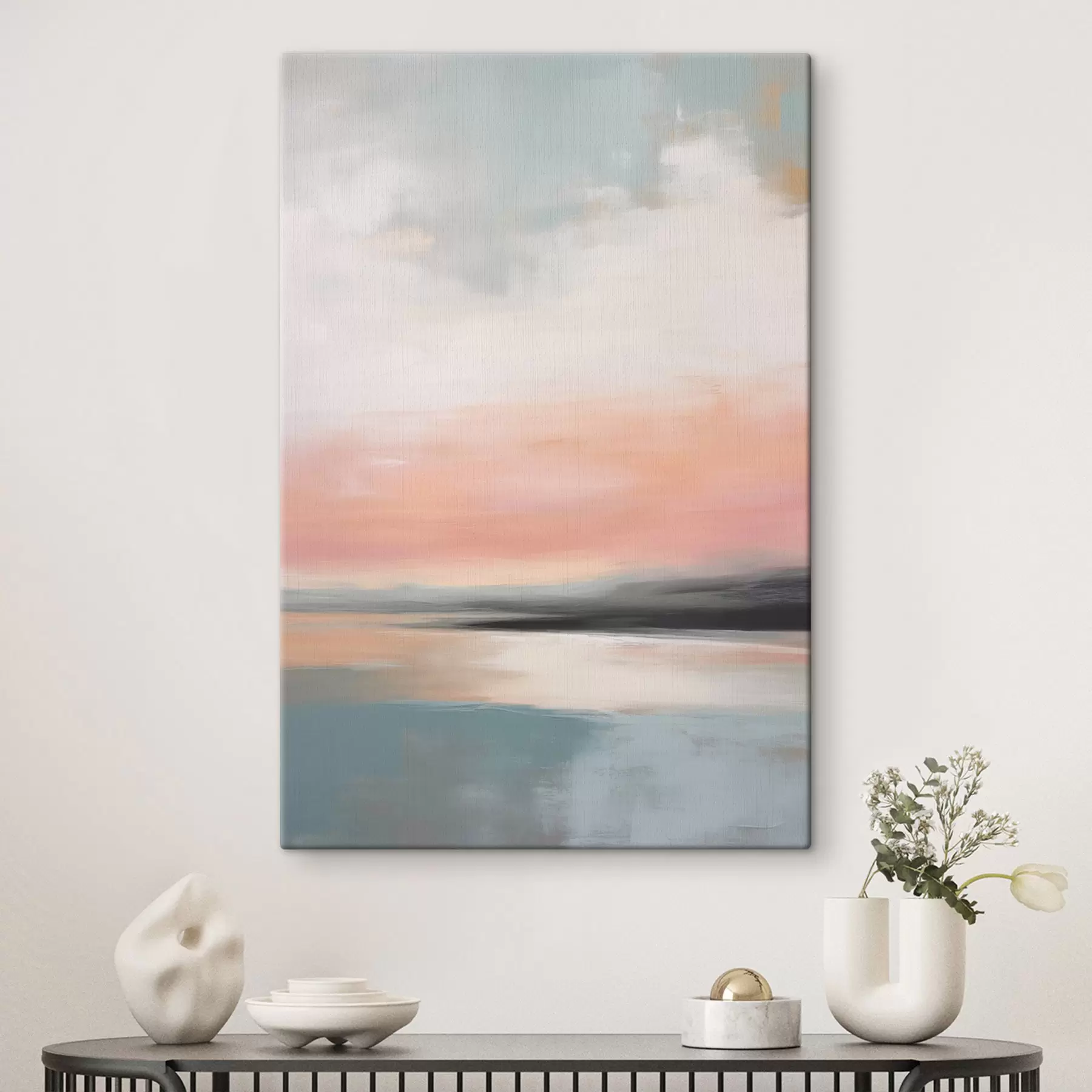 Fototapete Abstrakte, minimalistische Meereslandschaft mit sanfter Pastellfarbpalette s50640