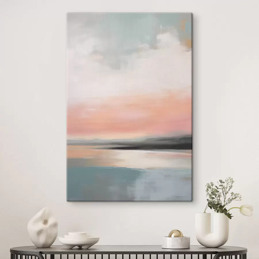 Fototapete Abstrakte, minimalistische Meereslandschaft mit sanfter Pastellfarbpalette s50640