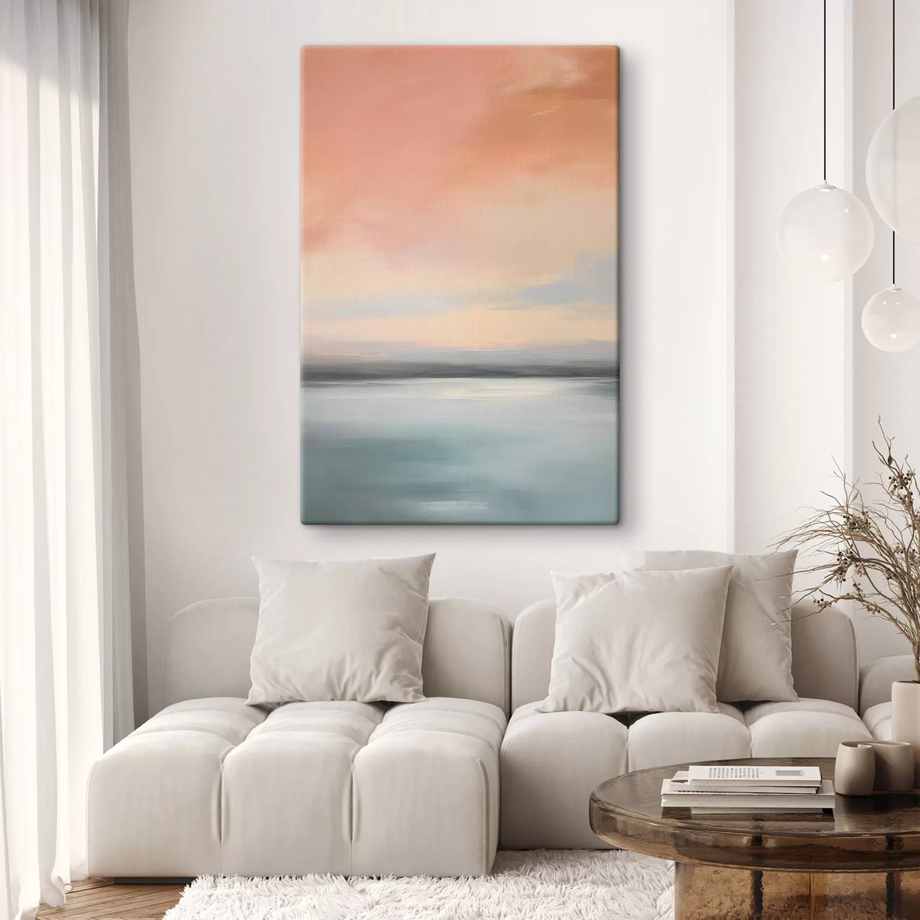 Fototapete Abstrakte, minimalistische Meereslandschaft in sanften Pastelltönen s50641