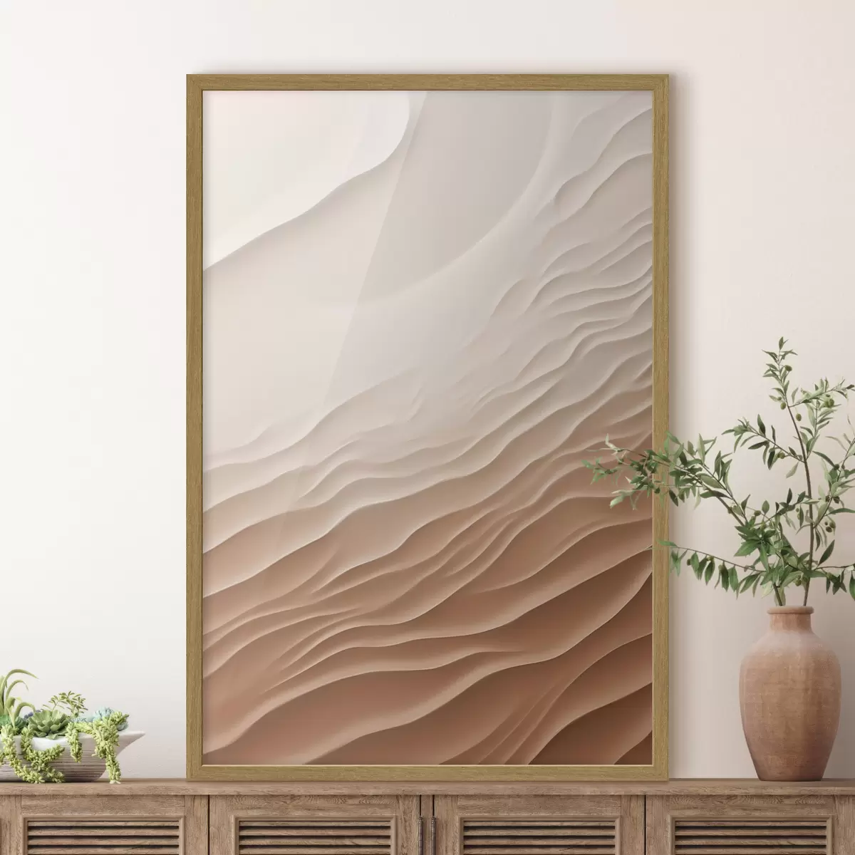 Poster Abstrakte Sanddünen in einer Wüste mit sanften, fließenden Kurven und Strukturen f50615