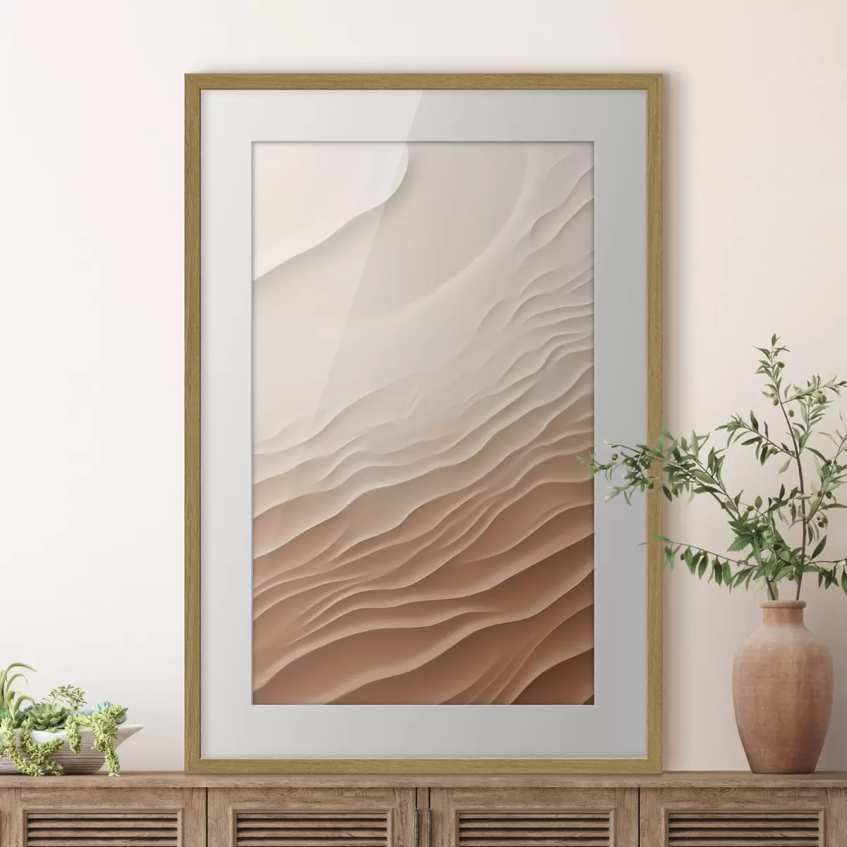 Poster Abstrakte Sanddünen in einer Wüste mit sanften, fließenden Kurven und Strukturen f50615