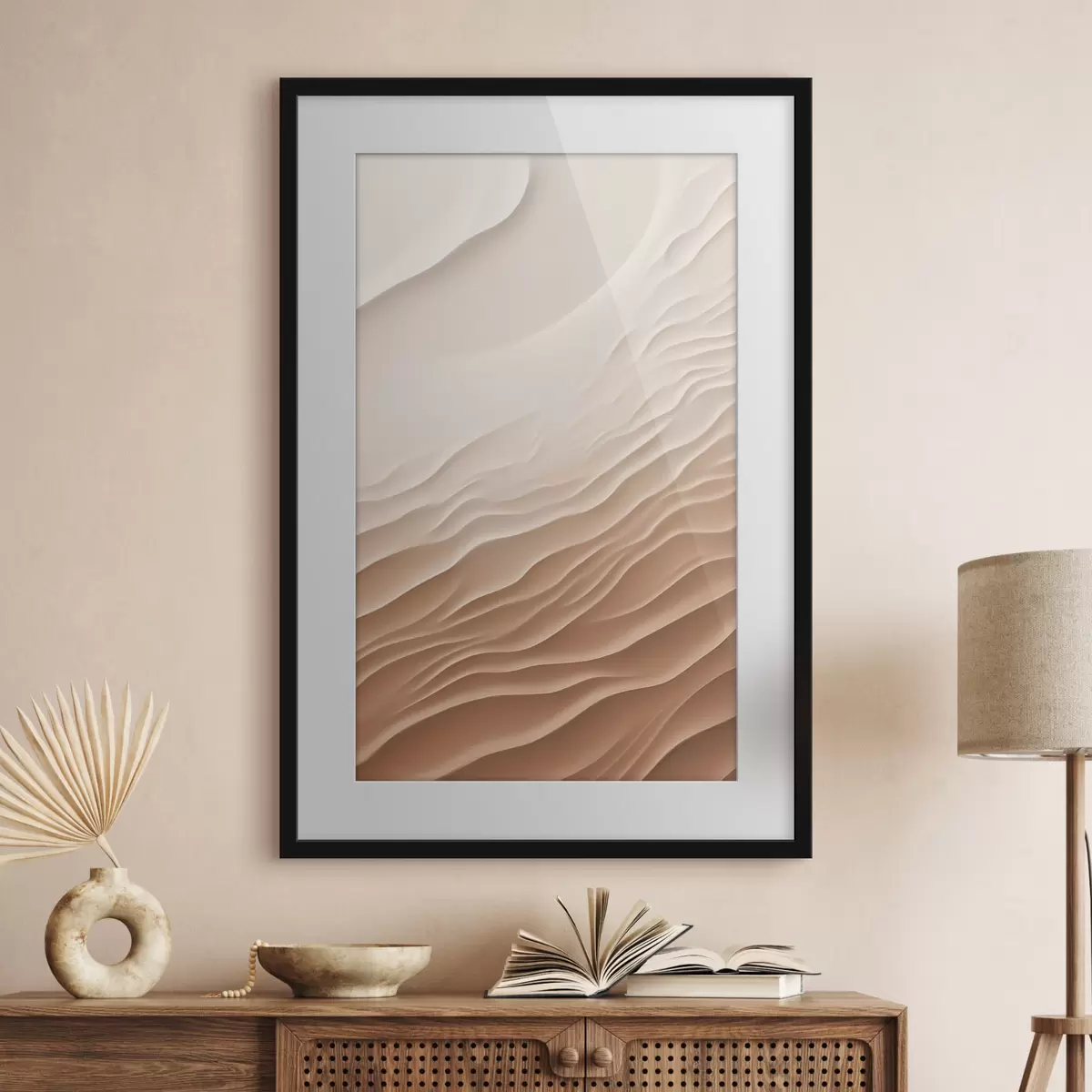 Poster Abstrakte Sanddünen in einer Wüste mit sanften, fließenden Kurven und Strukturen f50615