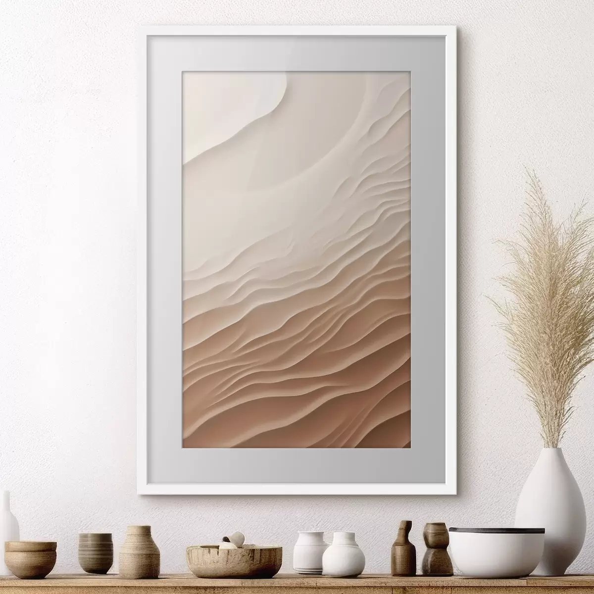 Poster Abstrakte Sanddünen in einer Wüste mit sanften, fließenden Kurven und Strukturen f50615
