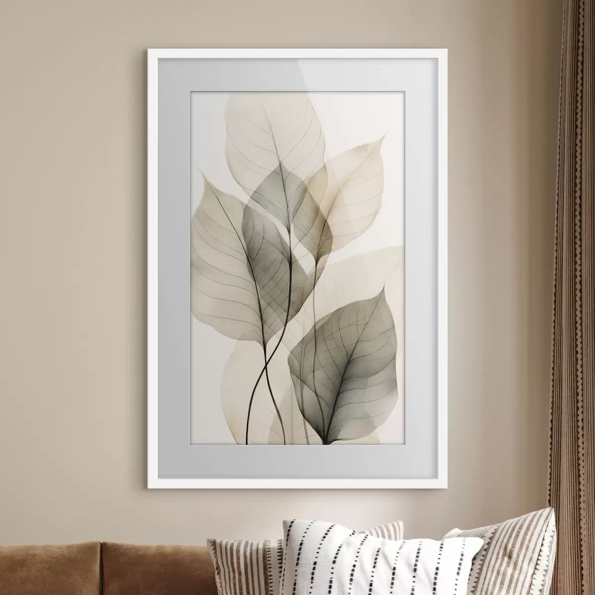 Poster Strukturierte, transparente Blätter in Beige- und Grautönen, heller Hintergrund f50624