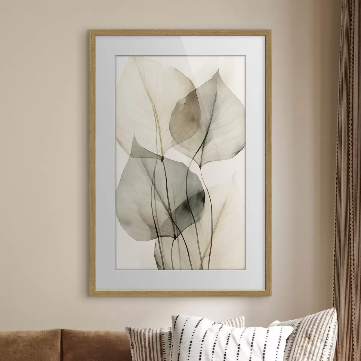 Poster Strukturierte, transparente Blätter in Beige- und Grautönen, heller Hintergrund f50625