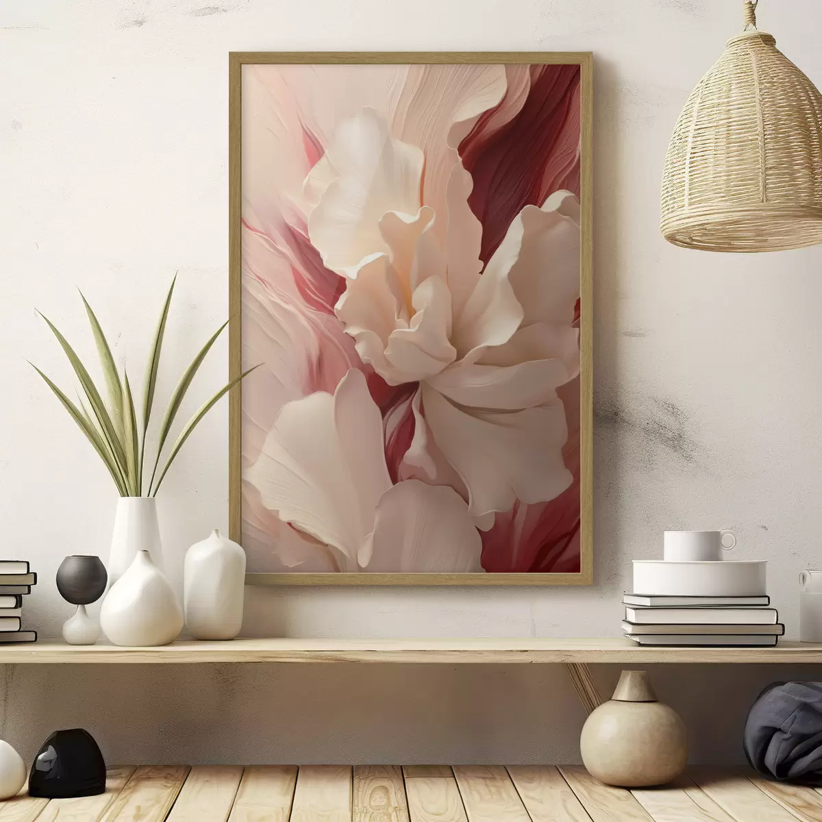 Poster Zarte, vielschichtige Blütenblätter mit roten und rosa Akzenten f50634