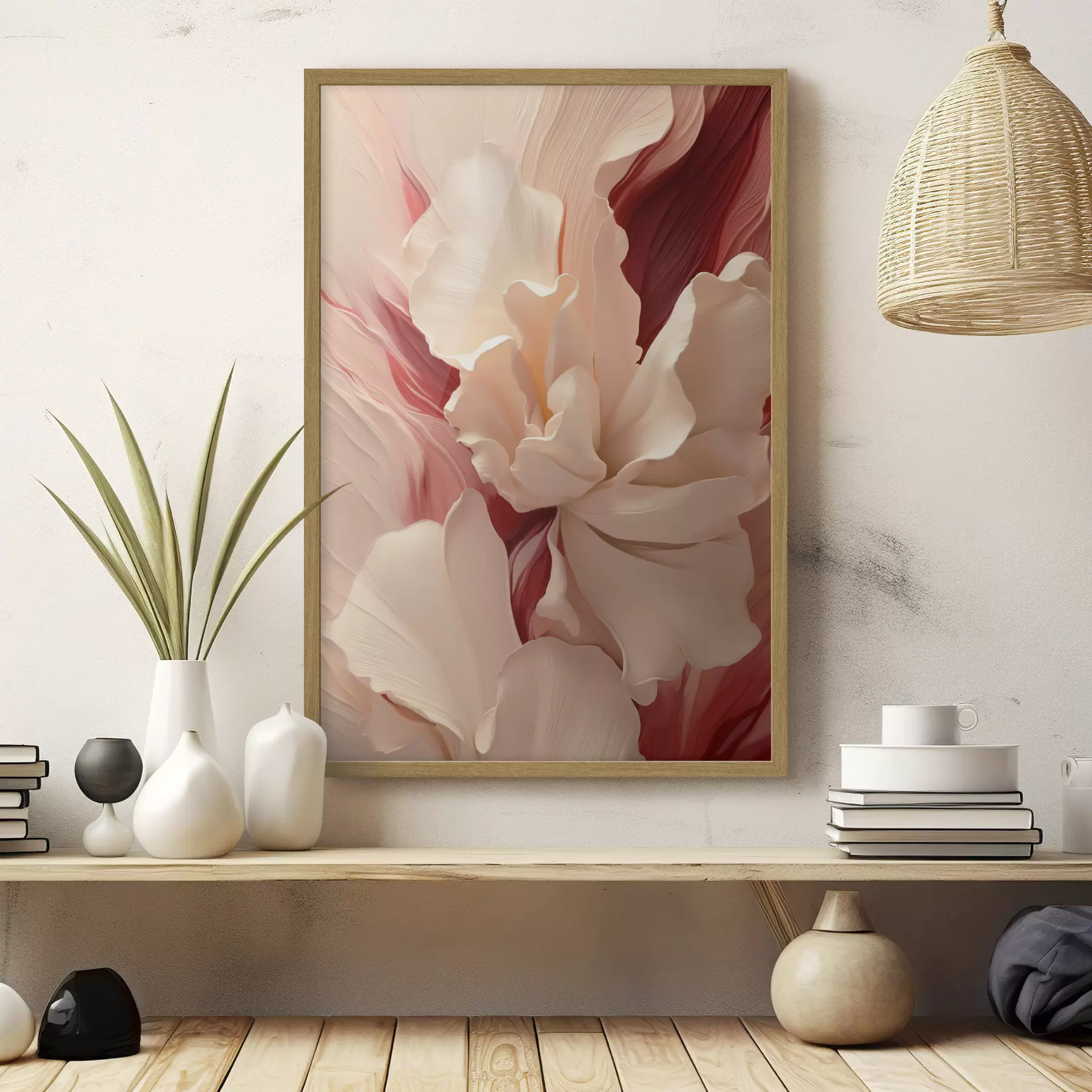 Fototapete Zarte, vielschichtige Blütenblätter mit roten und rosa Akzenten f50634