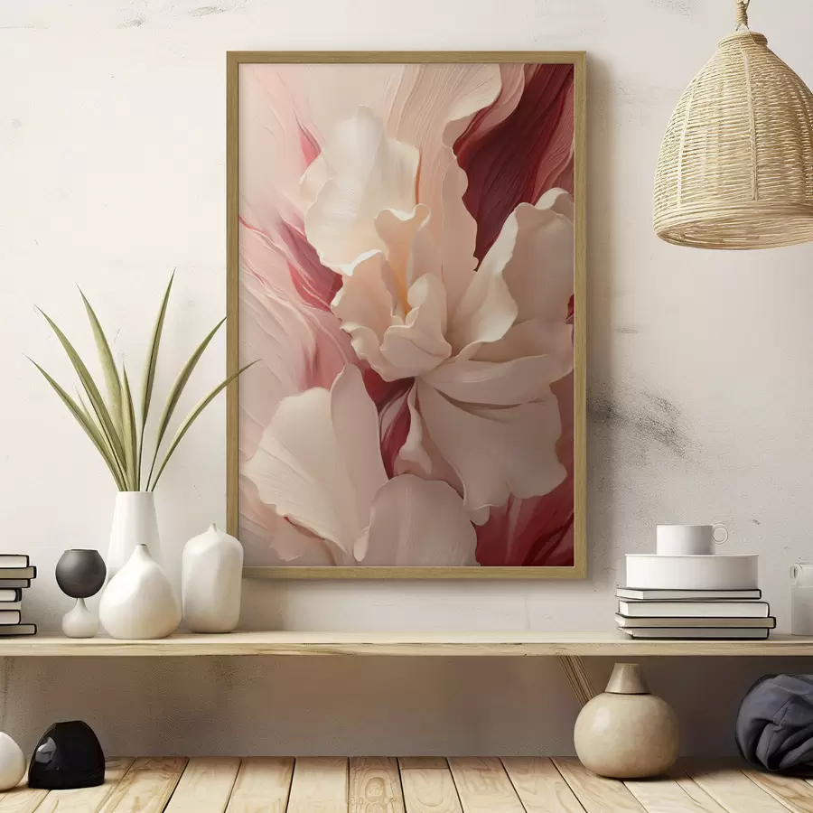 Fototapete Zarte, vielschichtige Blütenblätter mit roten und rosa Akzenten f50634
