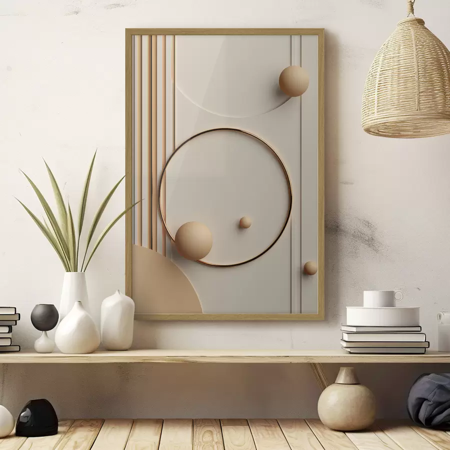 Fototapete Abstrakte moderne Kunst mit Kugeln und vertikalen Linien, minimalistische Komposition f50636