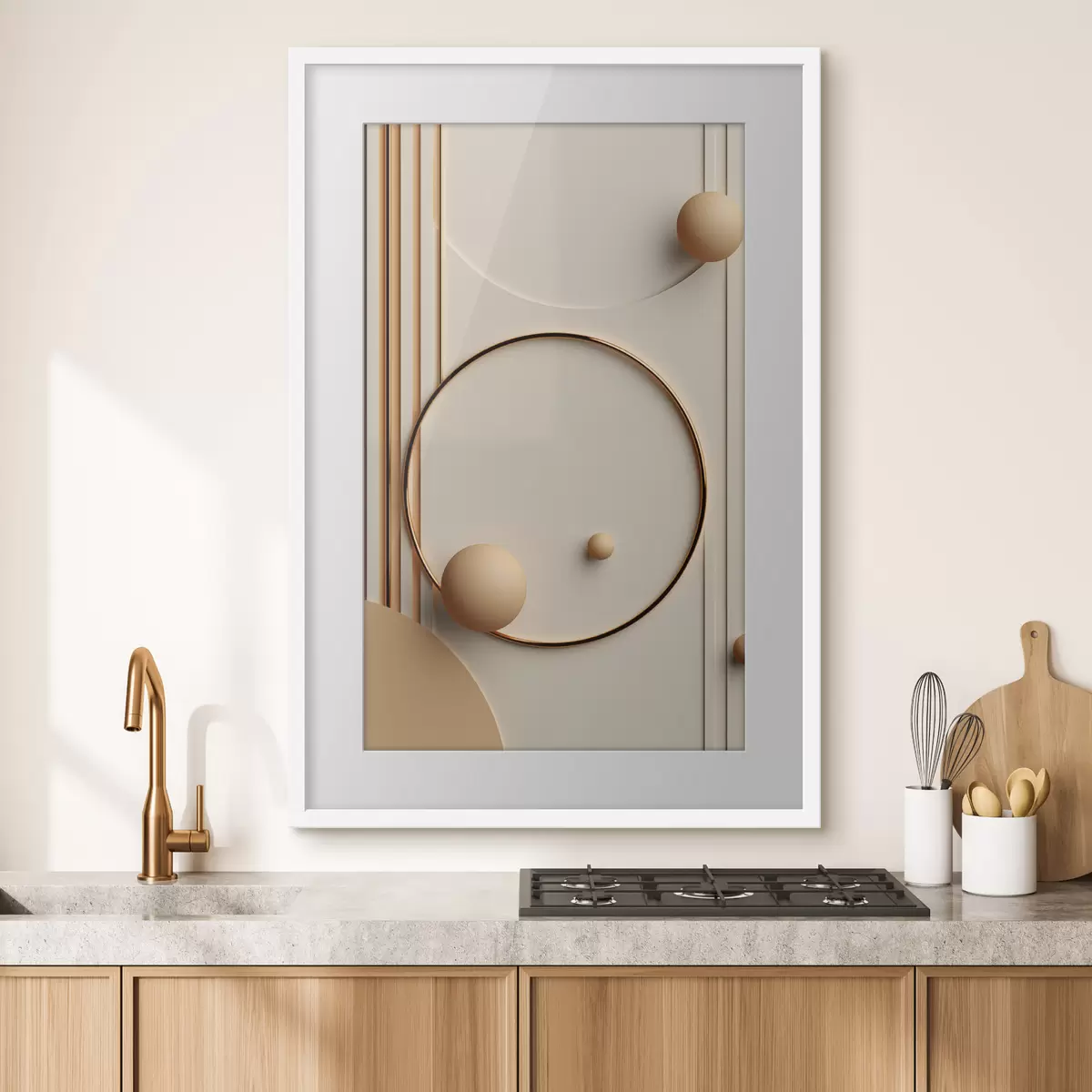 Poster Abstrakte moderne Kunst mit Kugeln und vertikalen Linien, minimalistische Komposition f50636