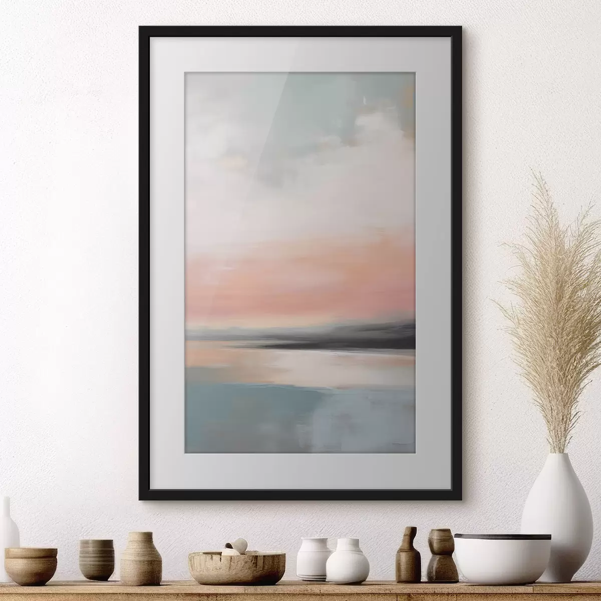 Poster Abstrakte, minimalistische Meereslandschaft in sanften Pastelltönen f50640