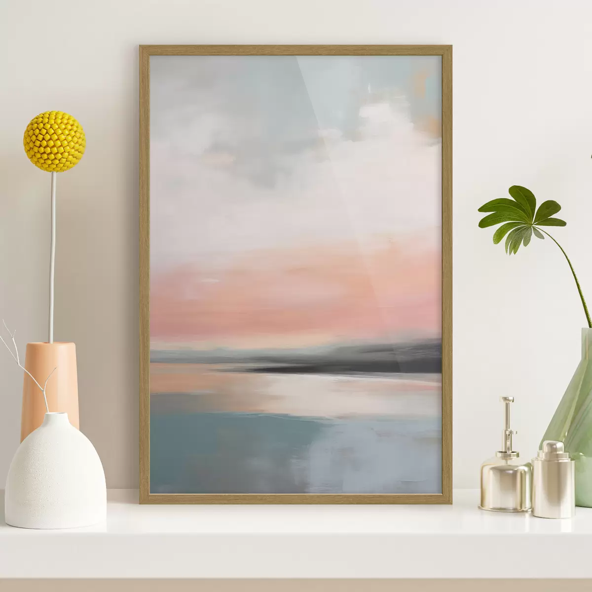 Poster Abstrakte, minimalistische Meereslandschaft in sanften Pastelltönen f50640
