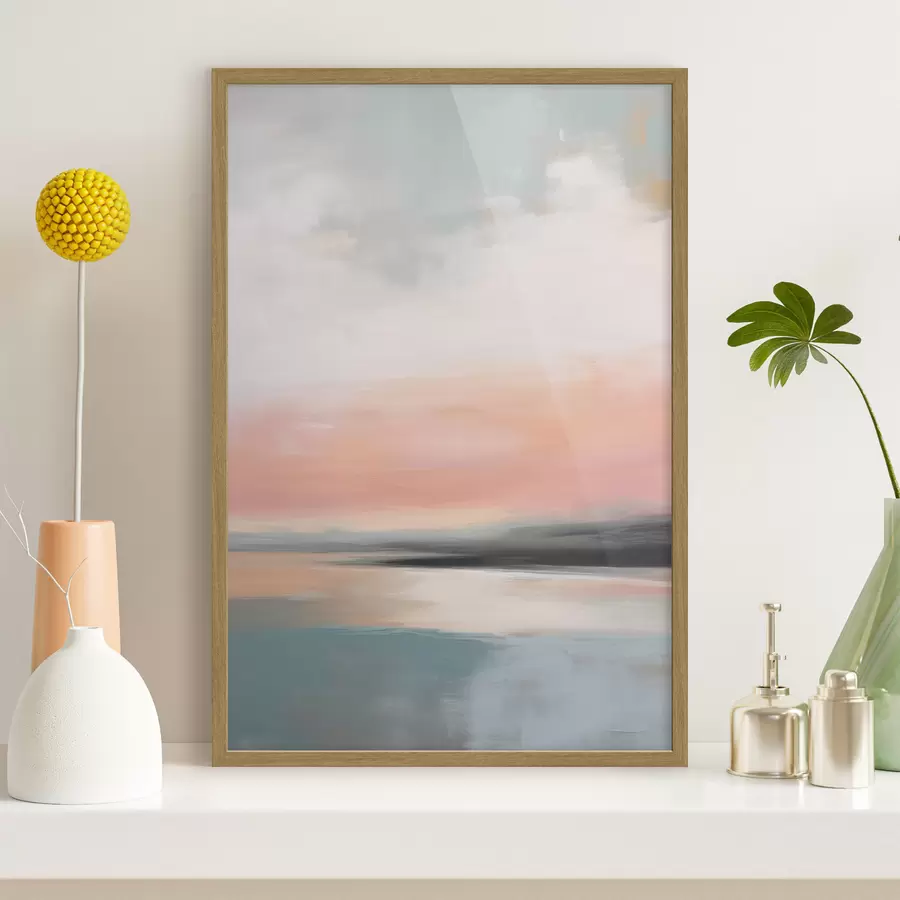 Fototapete Abstrakte, minimalistische Meereslandschaft in sanften Pastelltönen f50640