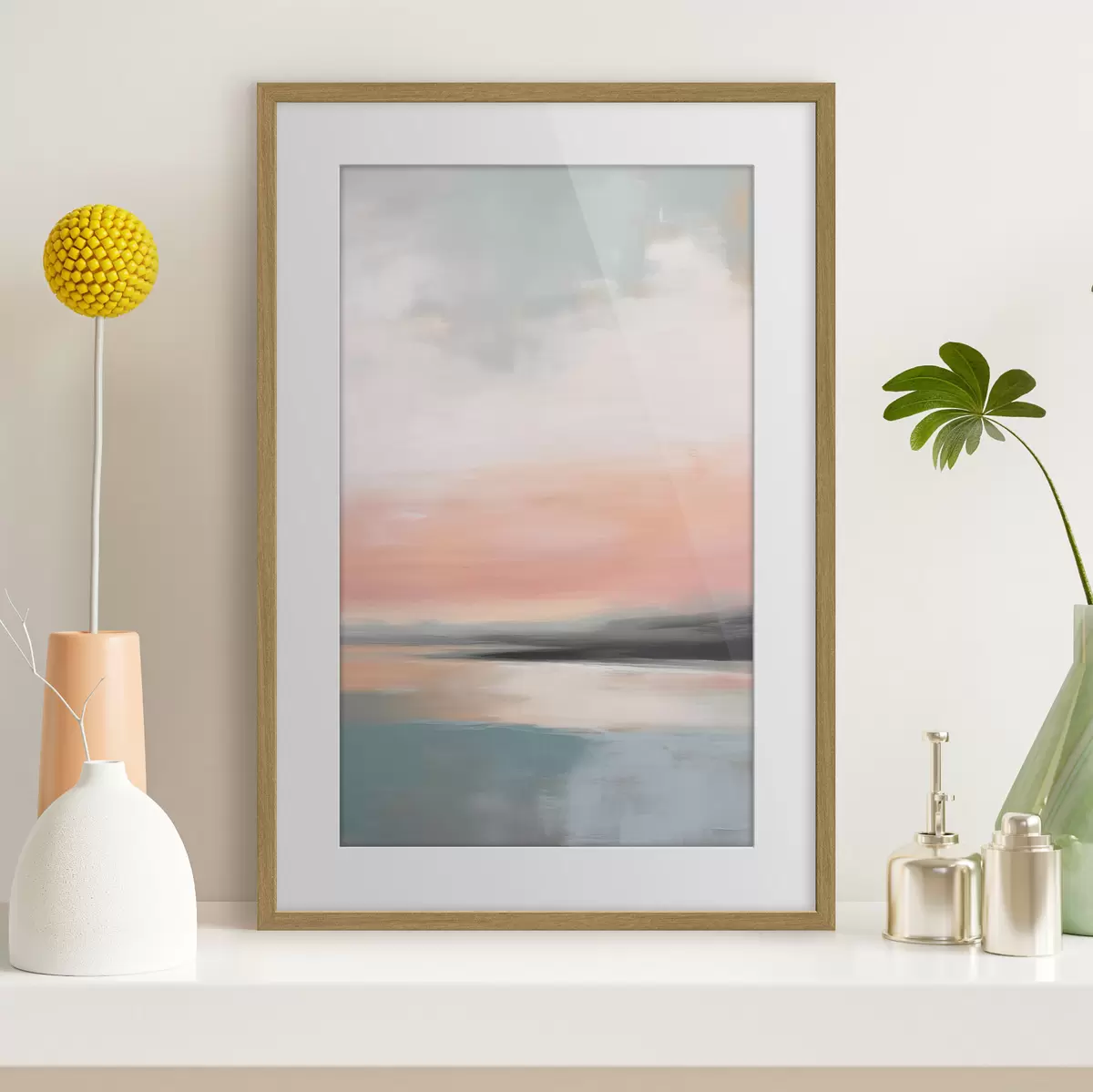 Poster Abstrakte, minimalistische Meereslandschaft in sanften Pastelltönen f50640