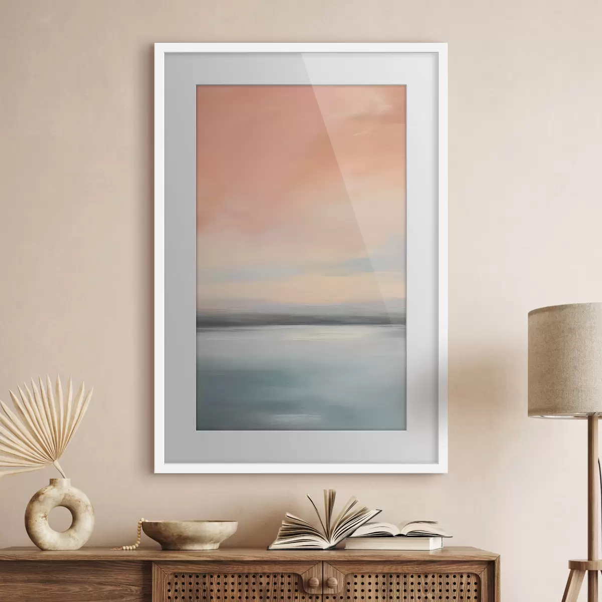 Poster Abstrakte, minimalistische Meereslandschaft in sanften Pastelltönen f50641