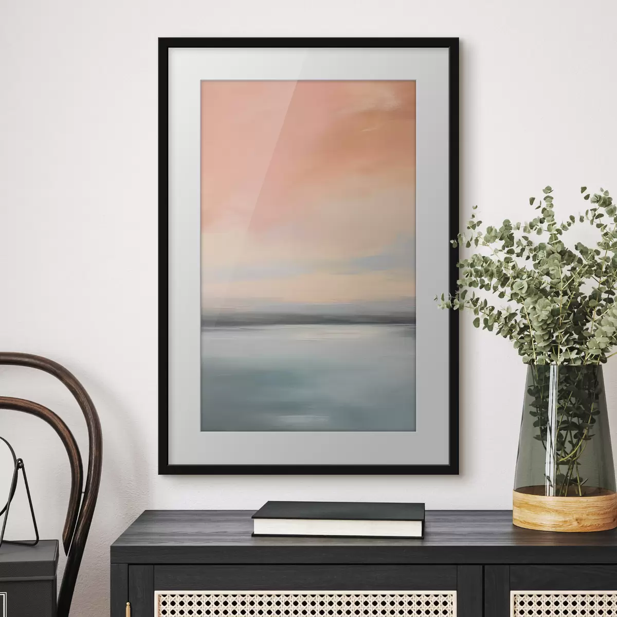 Poster Abstrakte, minimalistische Meereslandschaft in sanften Pastelltönen f50641