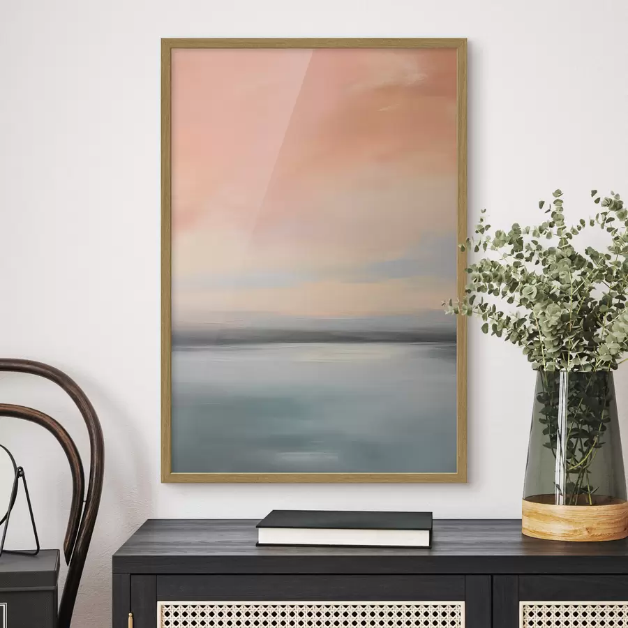 Fototapete Abstrakte, minimalistische Meereslandschaft in sanften Pastelltönen f50641