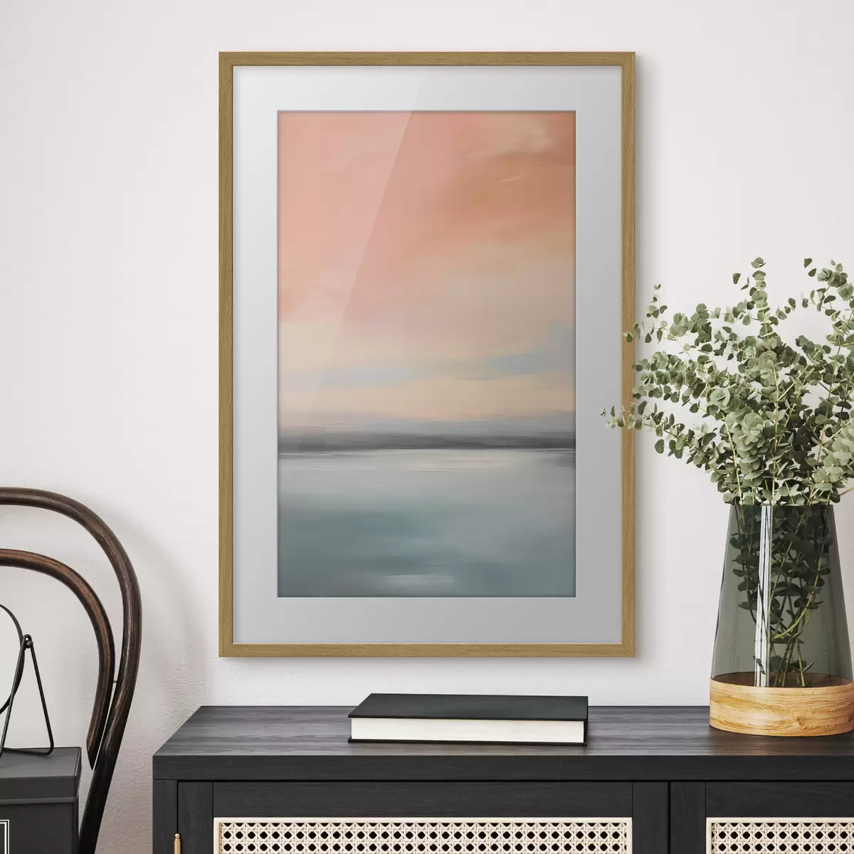 Poster Abstrakte, minimalistische Meereslandschaft in sanften Pastelltönen f50641