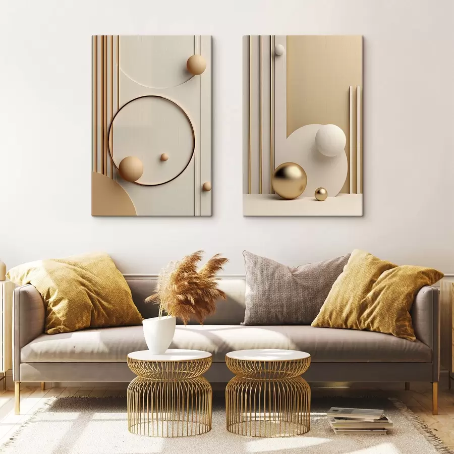 Fototapete Abstrakte moderne Kunst mit Kugeln und vertikalen Linien, minimalistische Komposition m30967