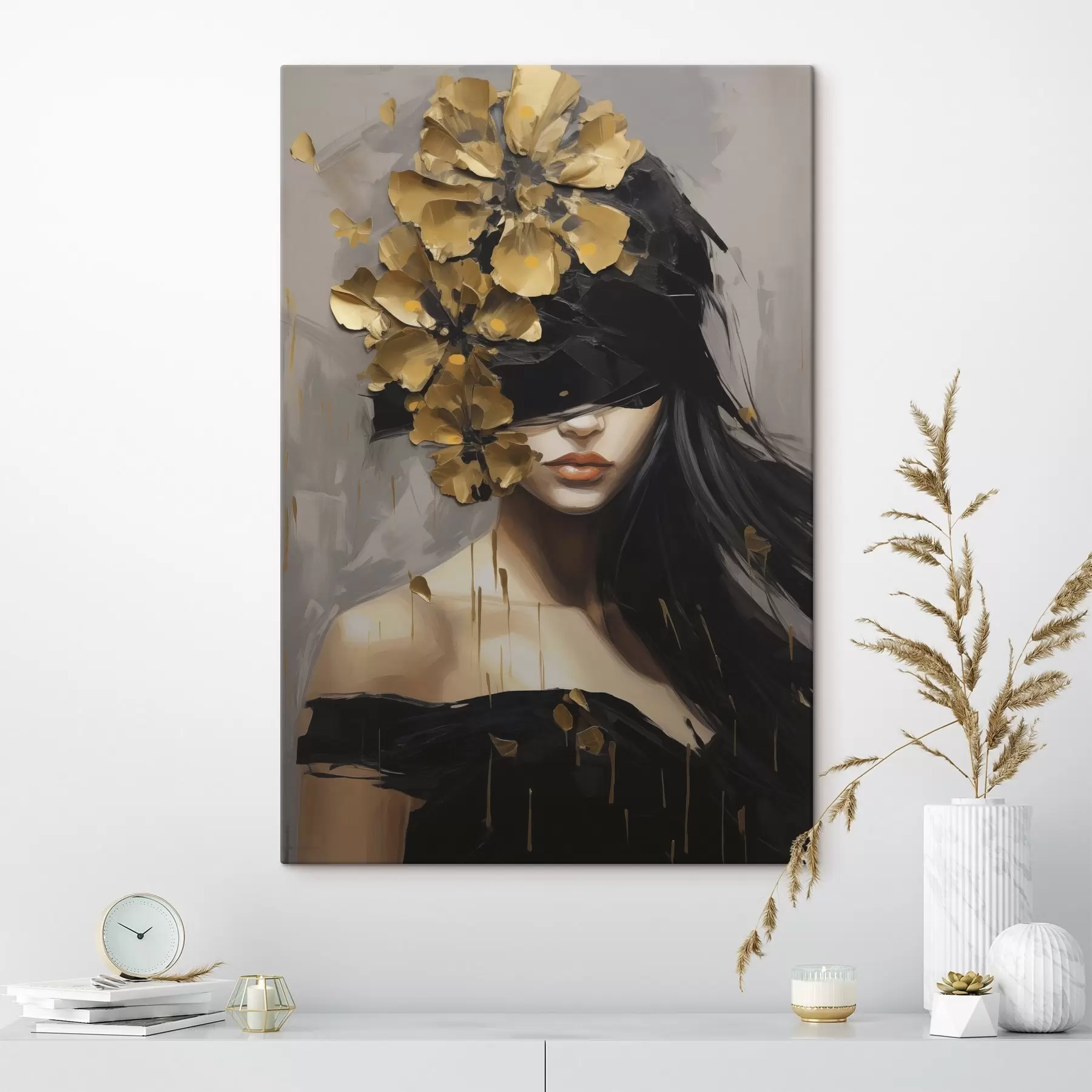 Fototapete Abstraktes Mädchen mit Blumen im Haar s50671