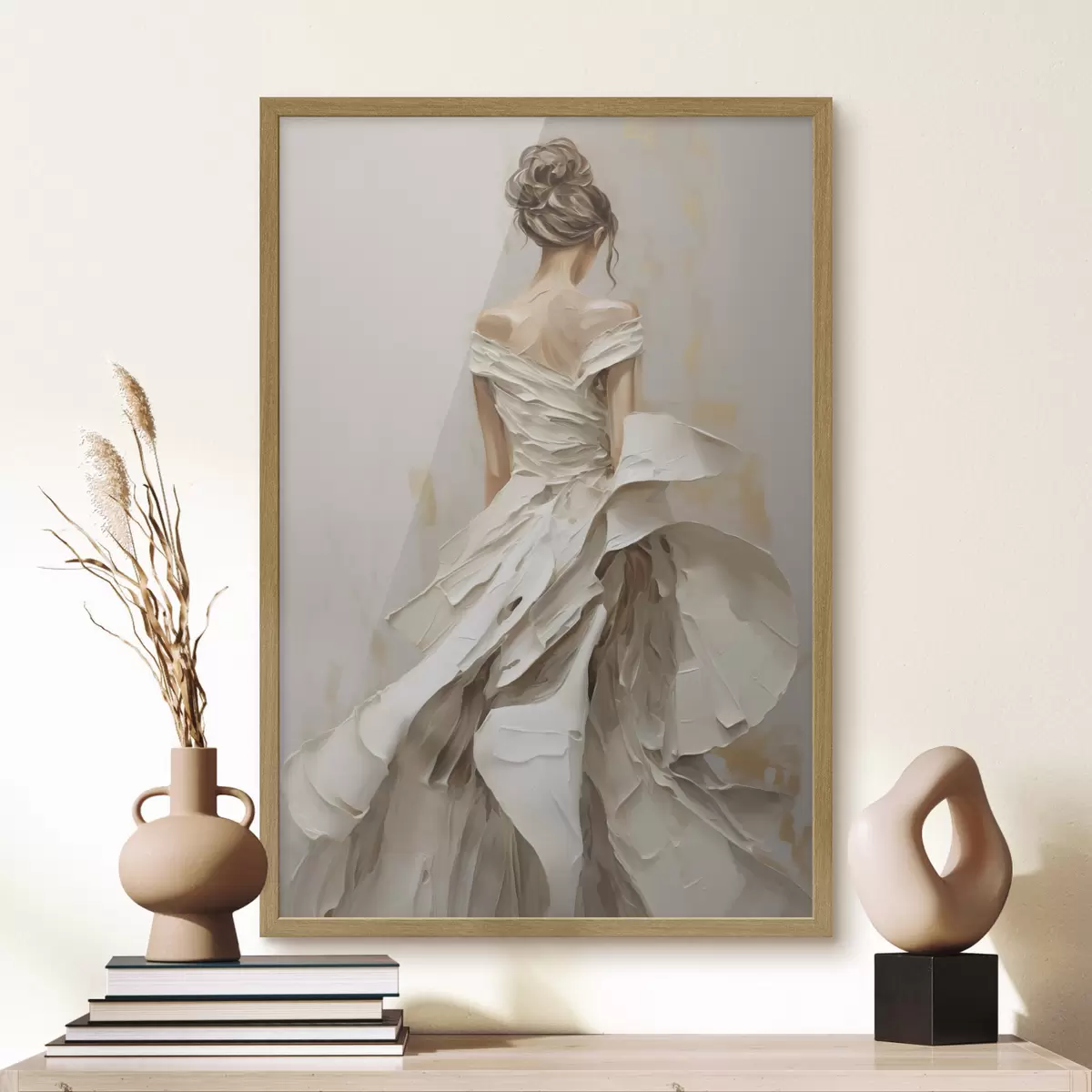 Poster Ein Mädchen in einem Kleid, das mit dem Rücken zur Kamera steht f50659