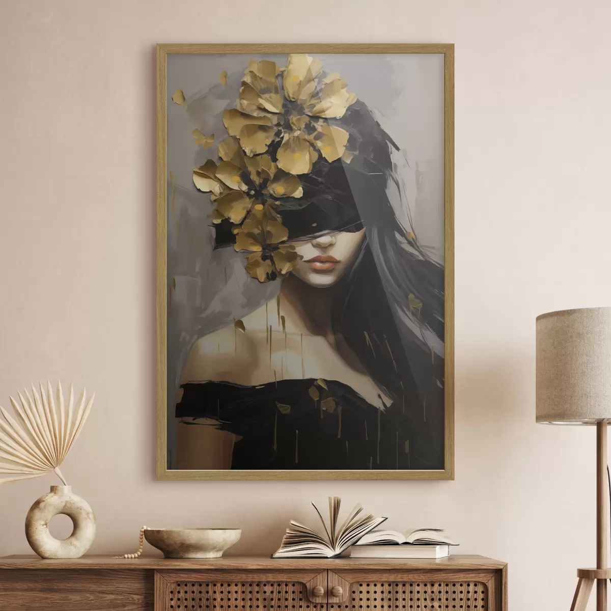 Poster Abstraktes Mädchen mit Blumen im Haar f50671