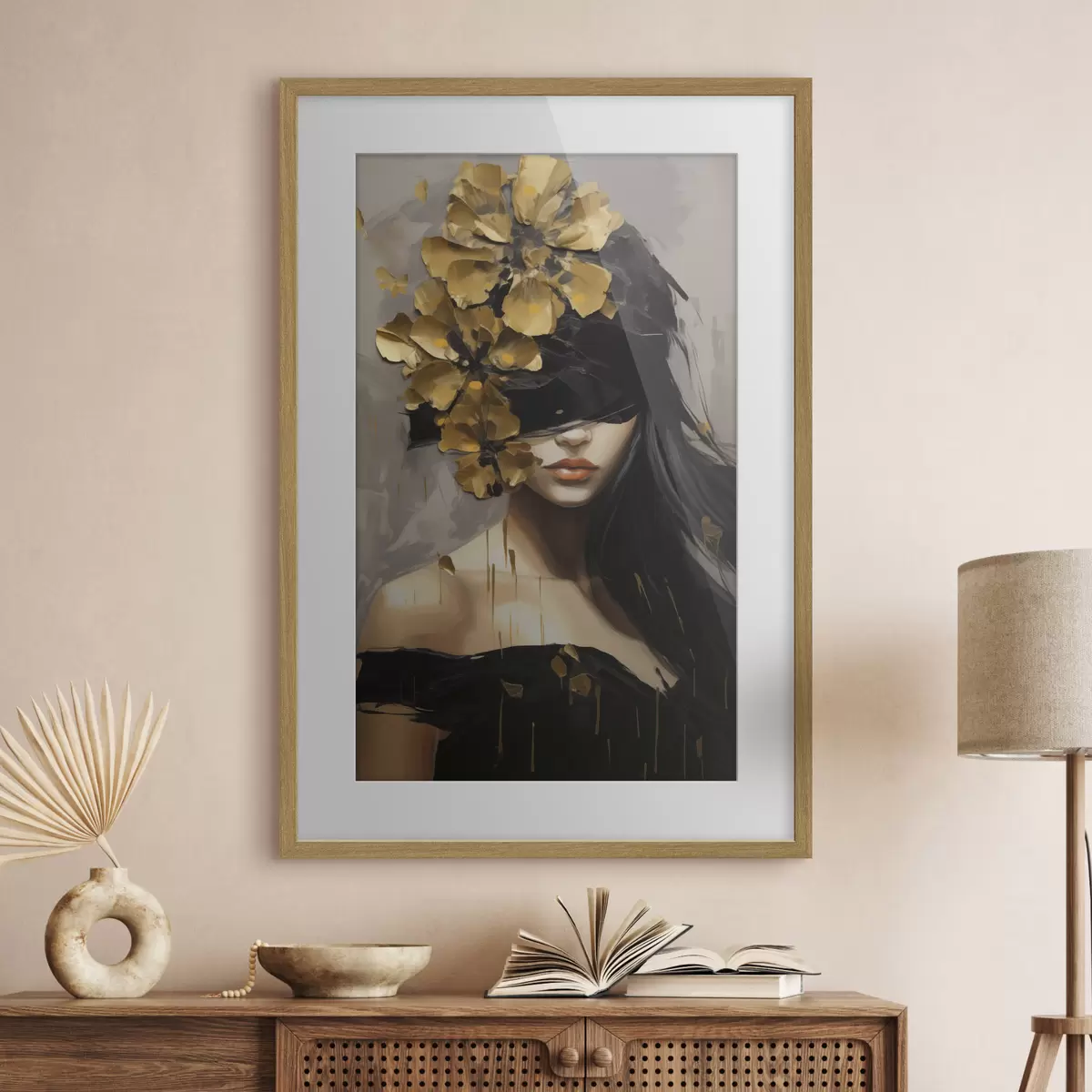 Poster Abstraktes Mädchen mit Blumen im Haar f50671