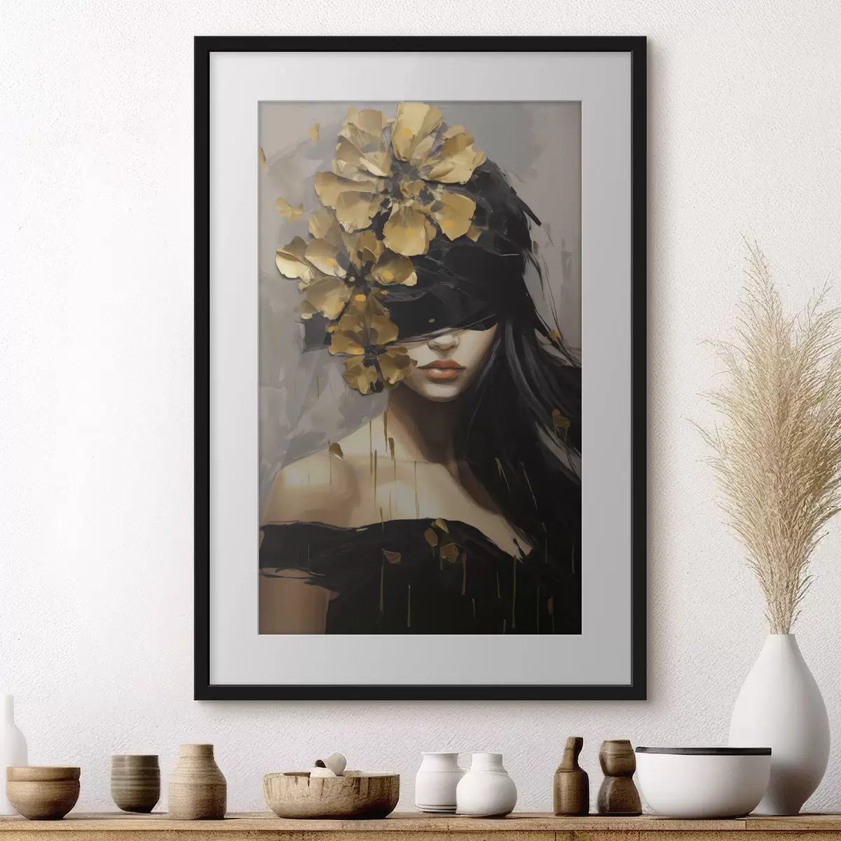 Poster Abstraktes Mädchen mit Blumen im Haar f50671