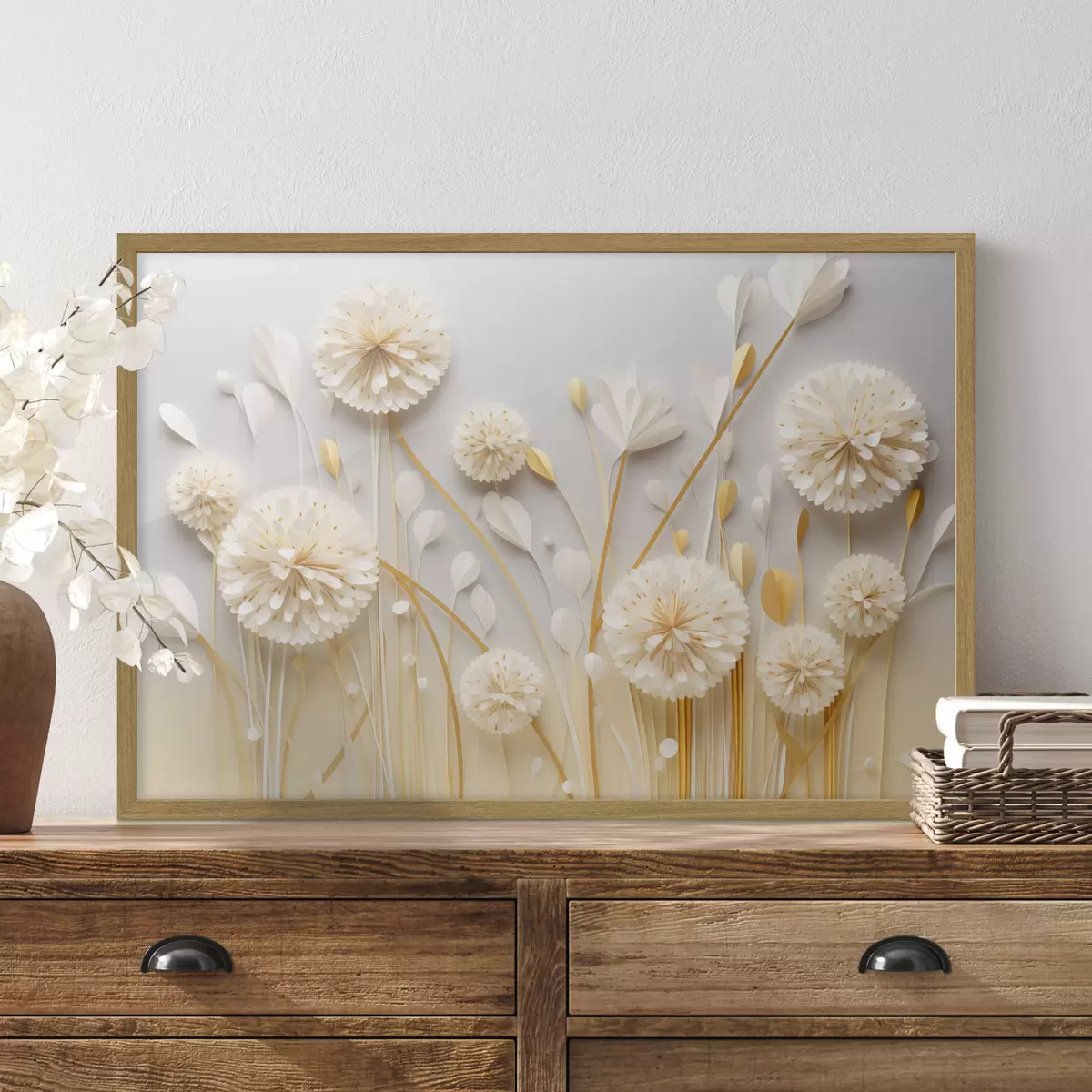 Poster Raumwirksame weiße Blumen mit warmen Akzenten f50581