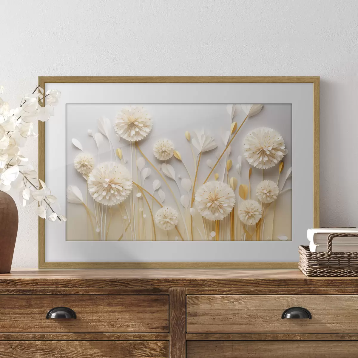 Poster Raumwirksame weiße Blumen mit warmen Akzenten f50581