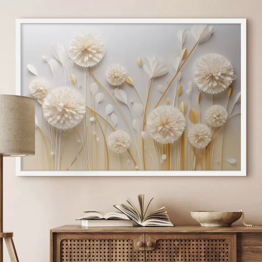 Fototapete Raumwirksame weiße Blumen mit warmen Akzenten f50581