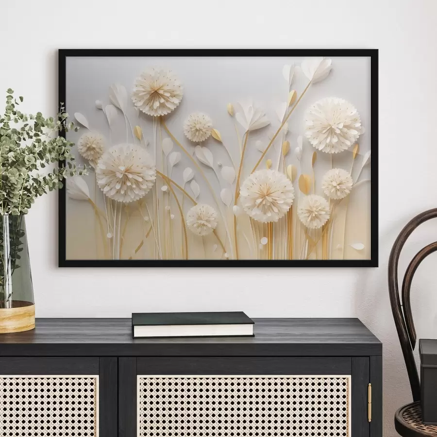 Fototapete Raumwirksame weiße Blumen mit warmen Akzenten f50581