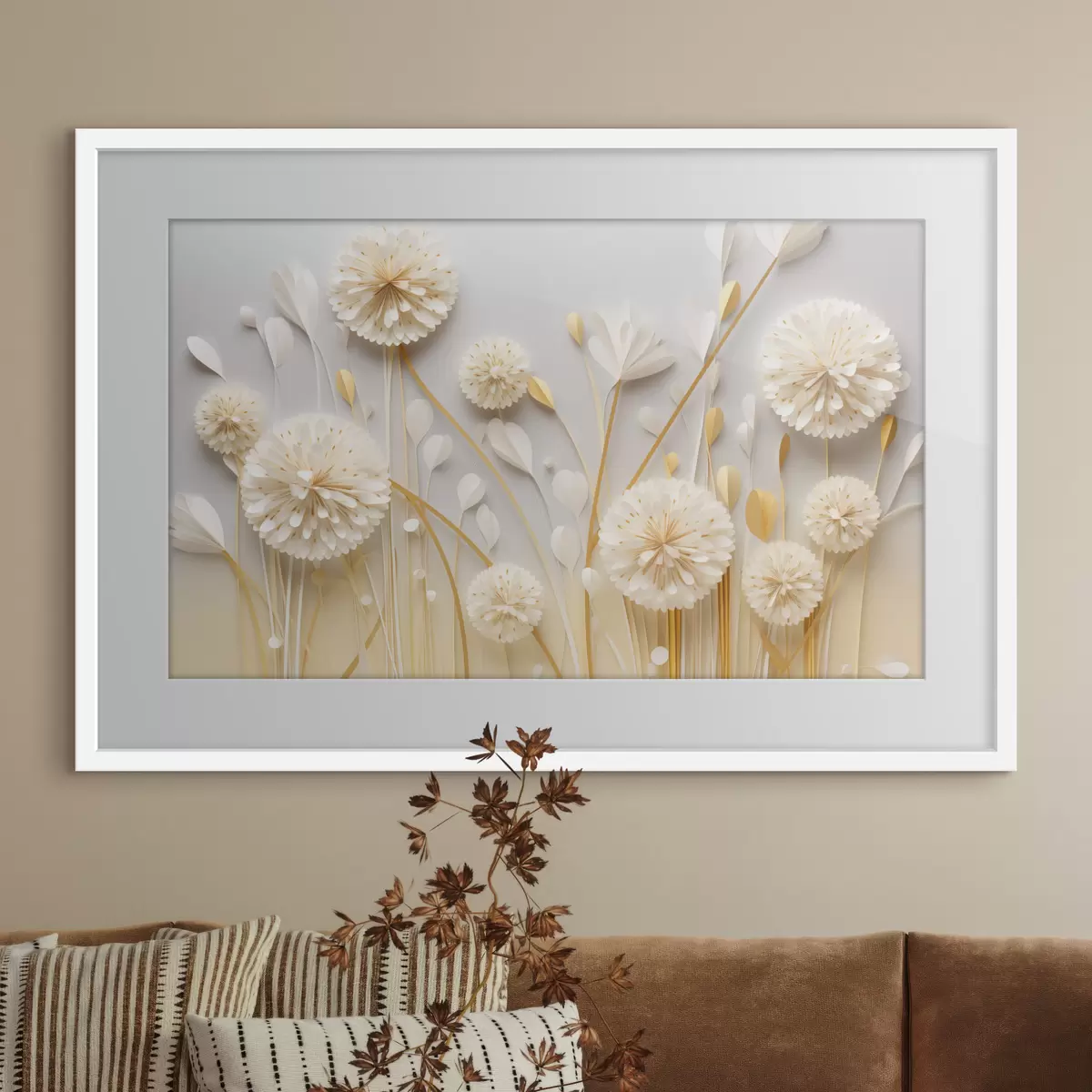Poster Raumwirksame weiße Blumen mit warmen Akzenten f50581