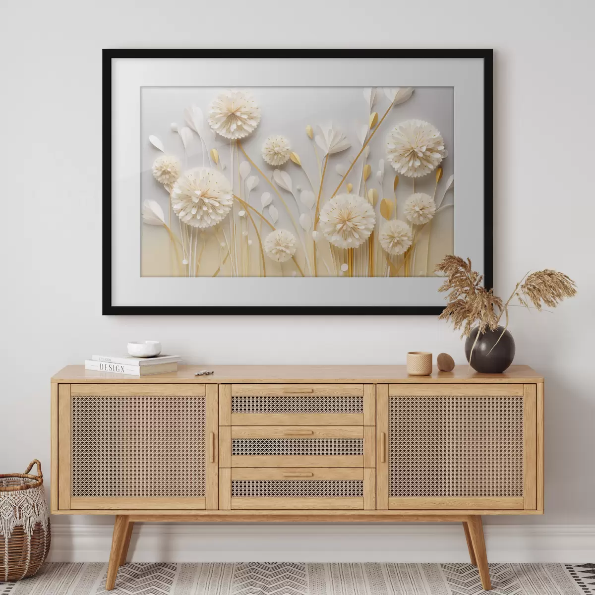 Poster Raumwirksame weiße Blumen mit warmen Akzenten f50581