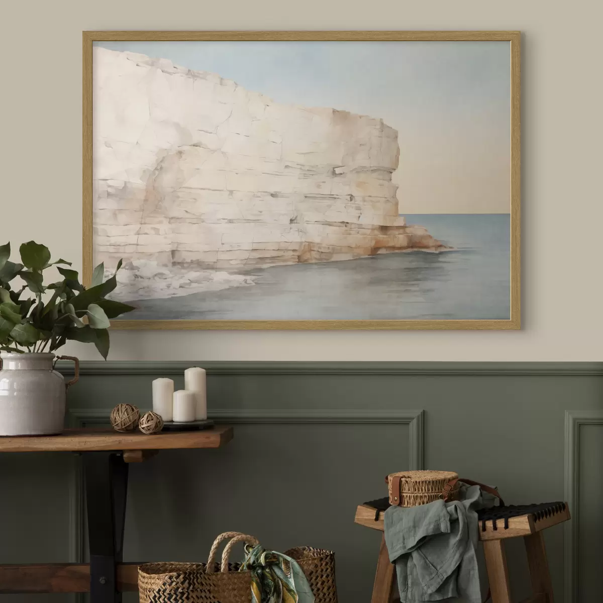 Poster Blasse Küstenklippe über einem ruhigen Meer f50587