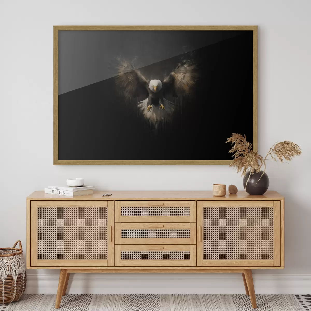 Poster Adler mit ausgebreiteten Flügeln vor schwarzem Hintergrund f50589