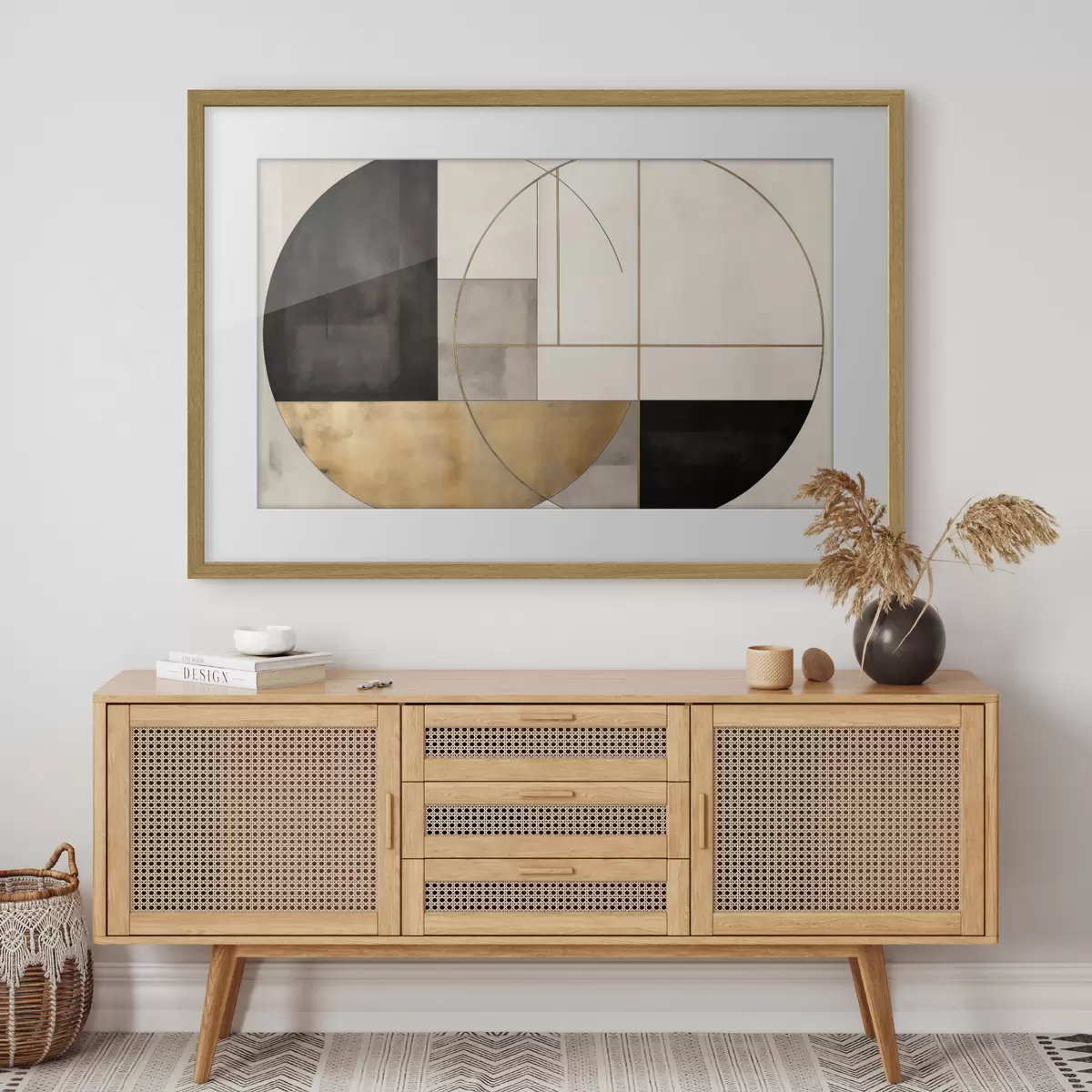 Poster Geometrische Kreise und Rechtecke in neutralen Farbtönen f50595