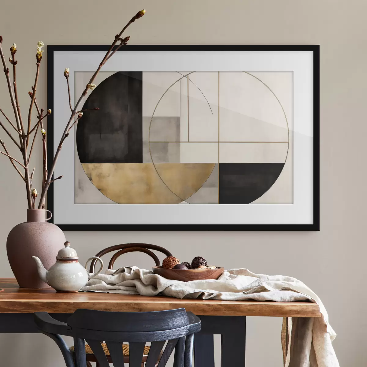 Poster Geometrische Kreise und Rechtecke in neutralen Farbtönen f50595