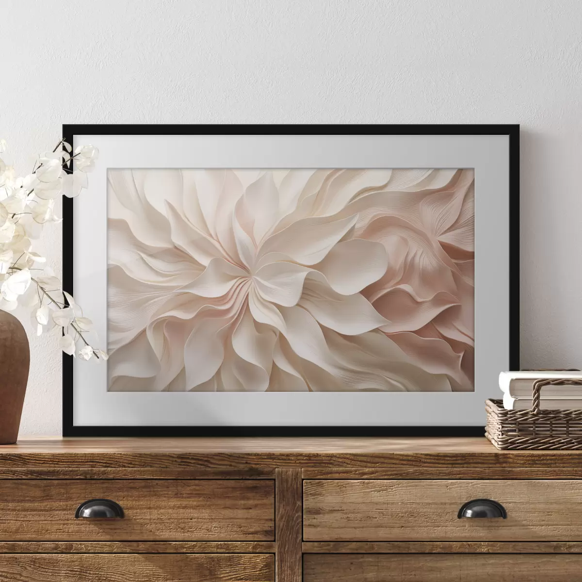 Poster Dreidimensionale Blumenmotive in Creme- und Rosatönen f50599